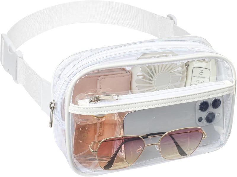 Packism Clear Fanny Pack Stadium Approved - Plus Size 35-51 inches Adjustable Strap Clear Belt Bag for Women Men Transparent Waist Bag for Concerts, Sporting Events - White - Image 1